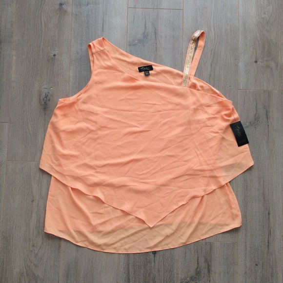 Thalia Sodi Embellished One Shoulder Coral Top - Picture 2 of 6